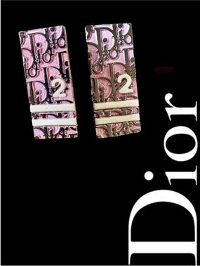Dior Trotter Pink and White Monogram Rectangular Earrings with COA